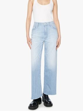 Mother denim High- WAISTED SPINNER ZIP SKIMP PANT LINED UP wide leg, stripe 26
